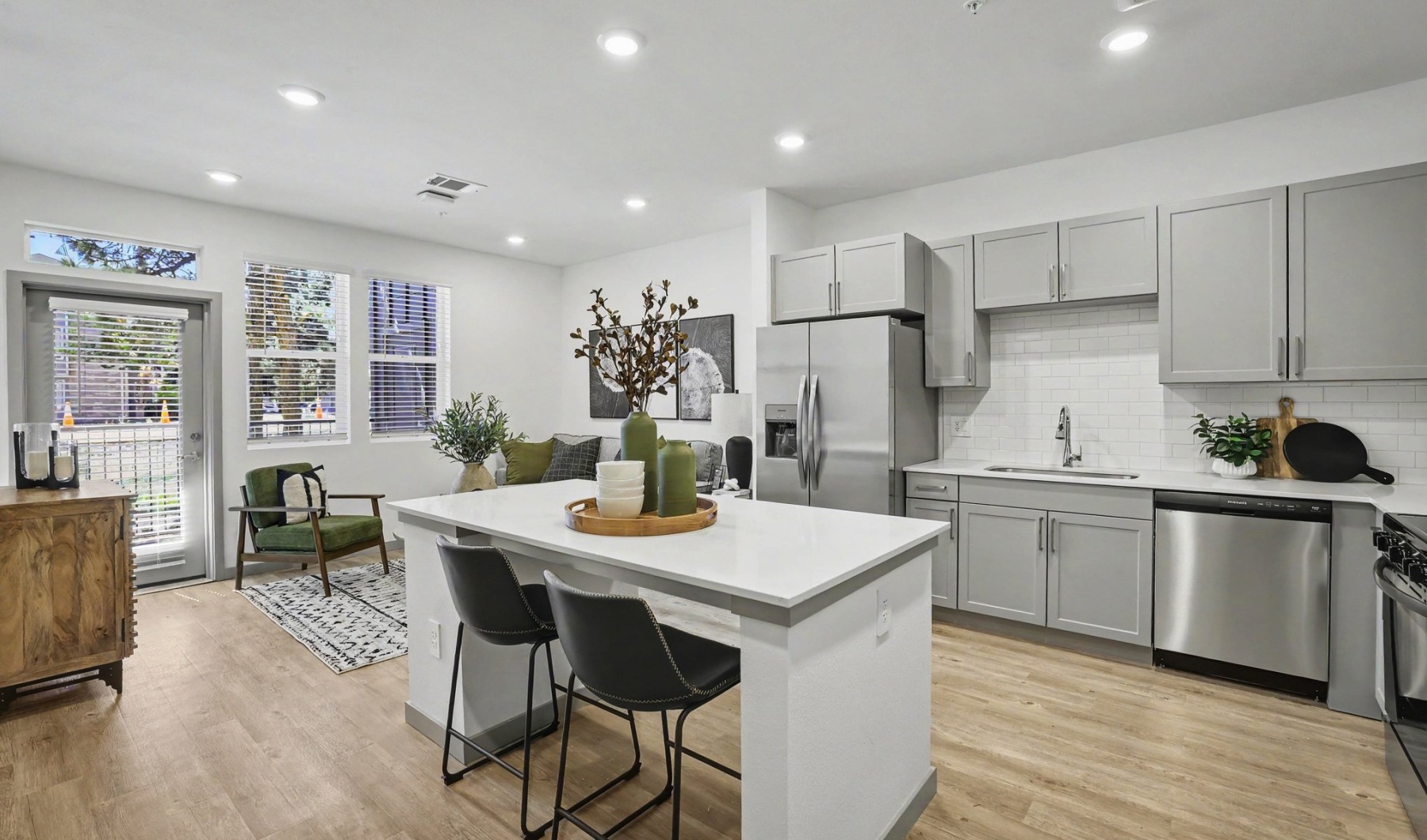 a kitchen with a counter top