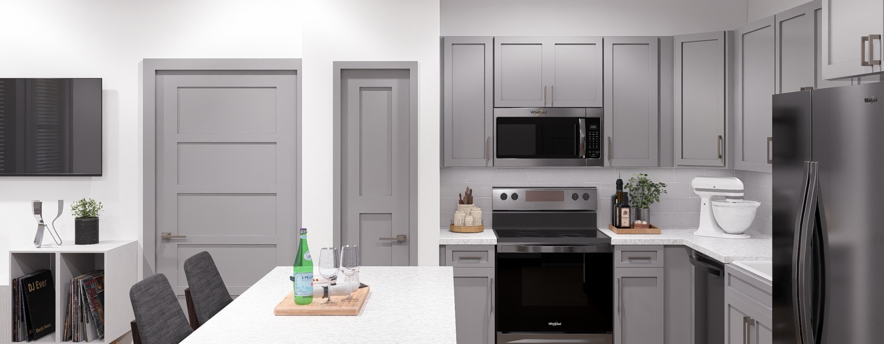 Kitchen with kitchen island and stainless steel appliances