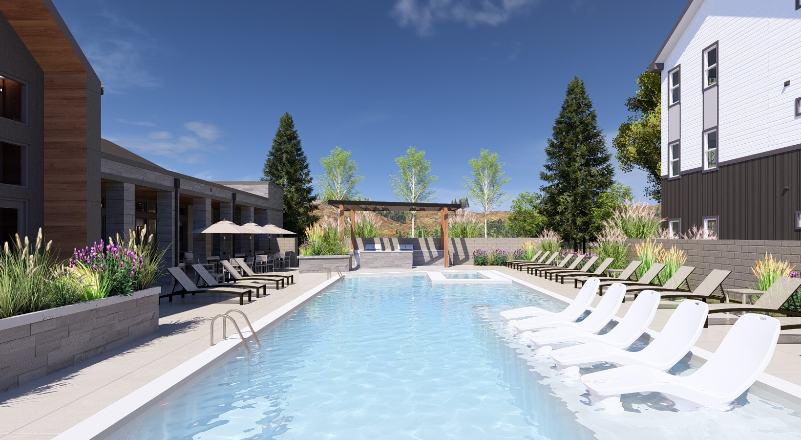 Swimming Pool with Hot tub and lounge seating