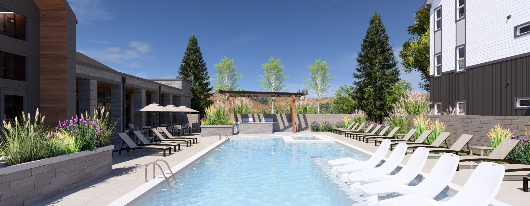 Swimming Pool with lounge seating and hot tub