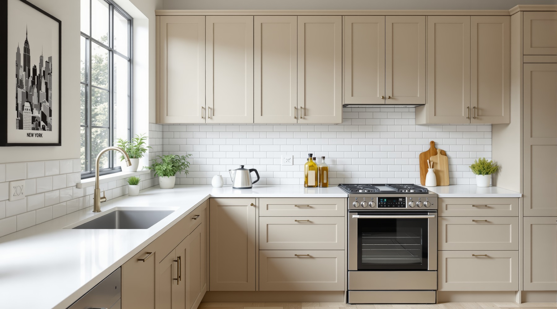 a kitchen with a counter top