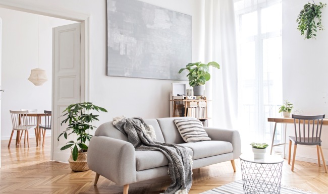 a white couch with a coffee table