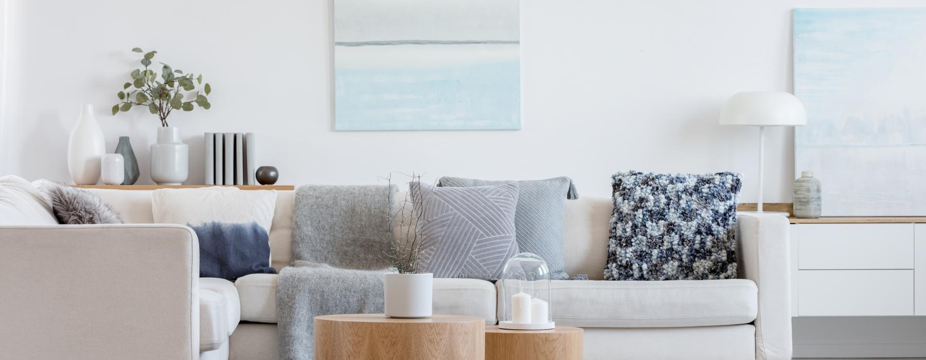 a white couch with a coffee table