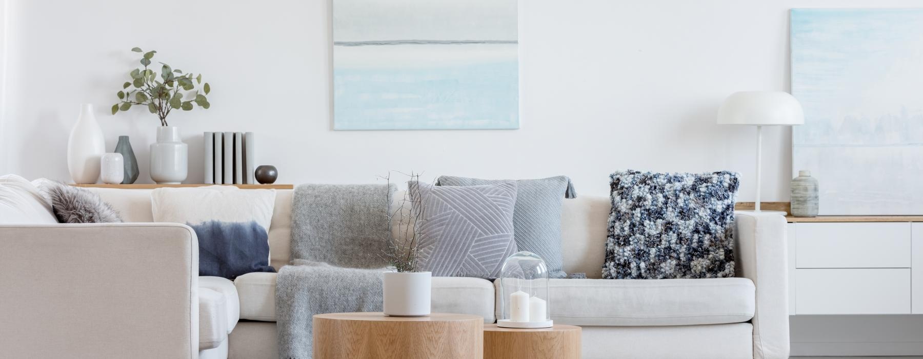 a white couch with a coffee table